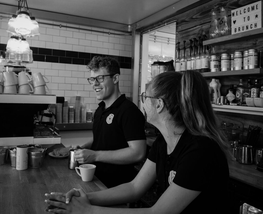 Staff working at Brunch in Teignmouth. Black & White Photo