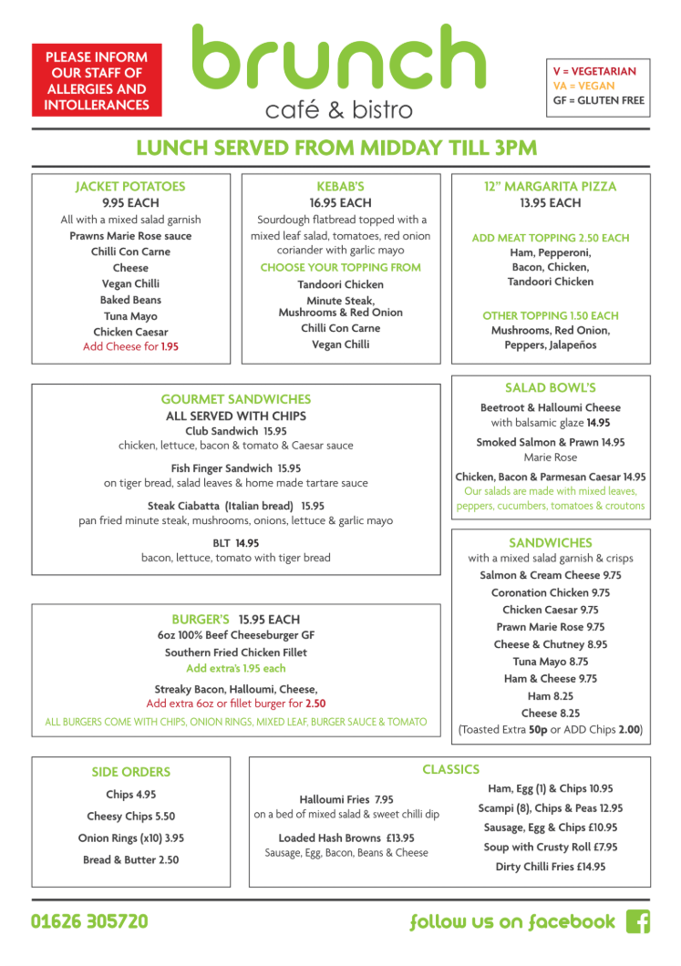 Brunch's updated lunch menu.